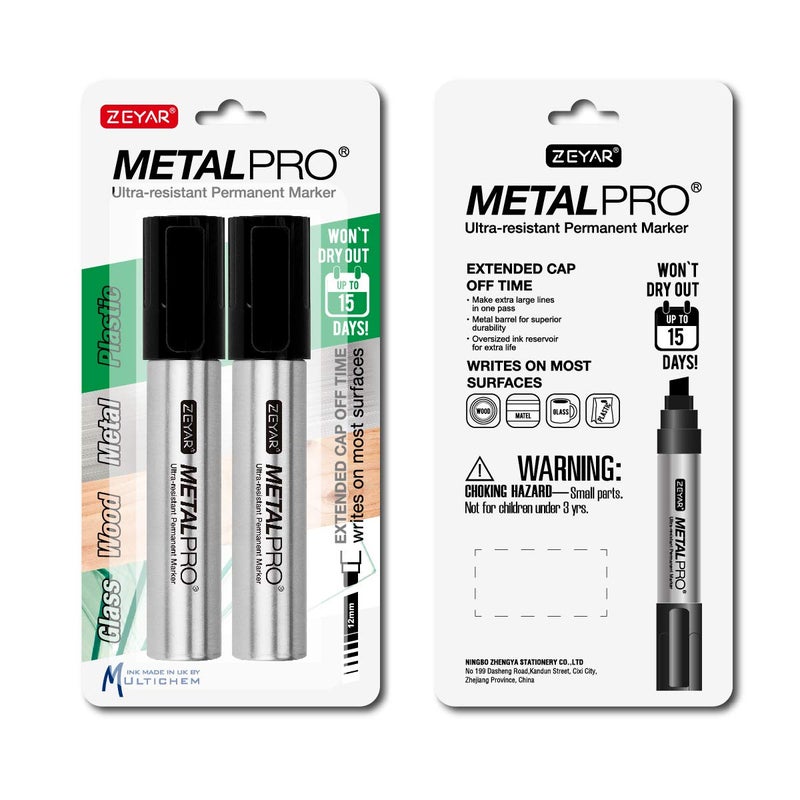 ZEYAR Permanent Markers, JUMBO Size, Aluminum Barrel, Set of 2, Premium Waterproof & Smear Proof Markers, Quick Drying, Writes on most surfaces (Black & Blue) - Image 3